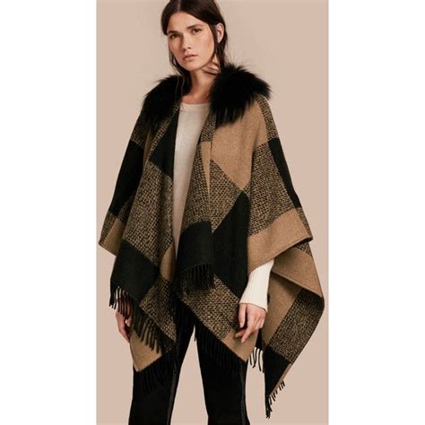 burberry turtleneck poncho|burberry fur trimmed poncho.